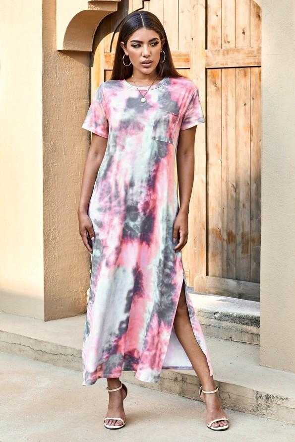 Siva tie dye maksi obleka Angela