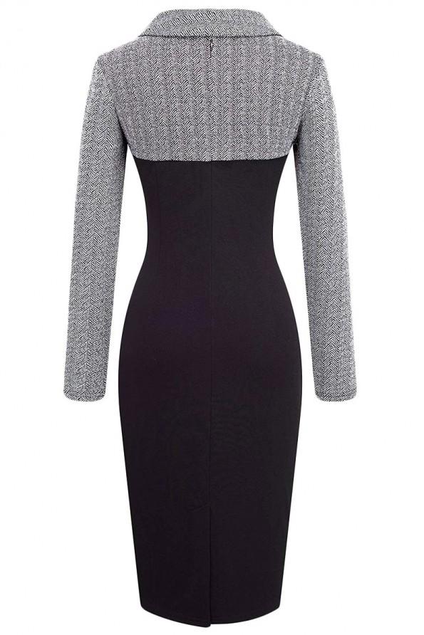 Siva vintage midi obleka z gumbi