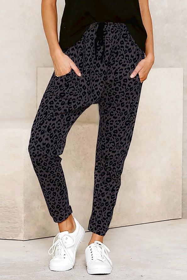 Sive hlače Gabriella z leopardjim potiskom