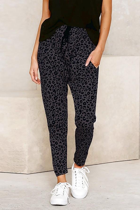 Sive hlače Gabriella z leopardjim potiskom