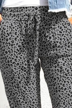 Sive jogger hlače Rowan z leopardjim motivom
