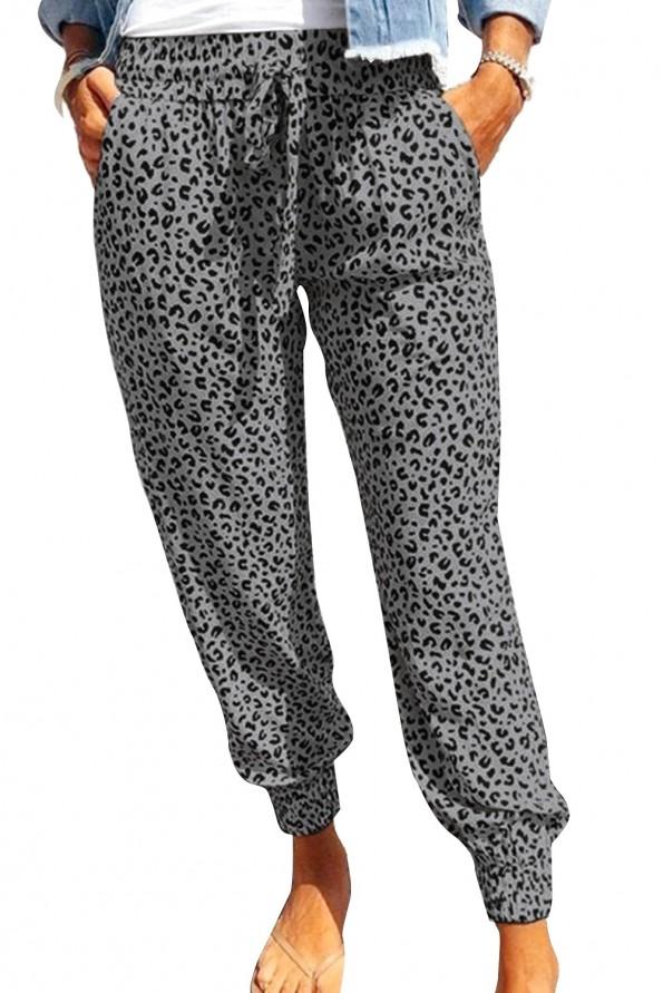 Sive jogger hlače Rowan z leopardjim motivom