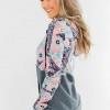 Sivi boho tisk pulover s kapuco Daisy