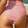 Spodnji del bikinija z visokim pasom z rdečim kariranim potiskom Oakleigh