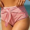 Spodnji del bikinija z visokim pasom z rdečim kariranim potiskom Oakleigh