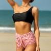 Spodnji del bikinija z visokim pasom z rdečim kariranim potiskom Oakleigh