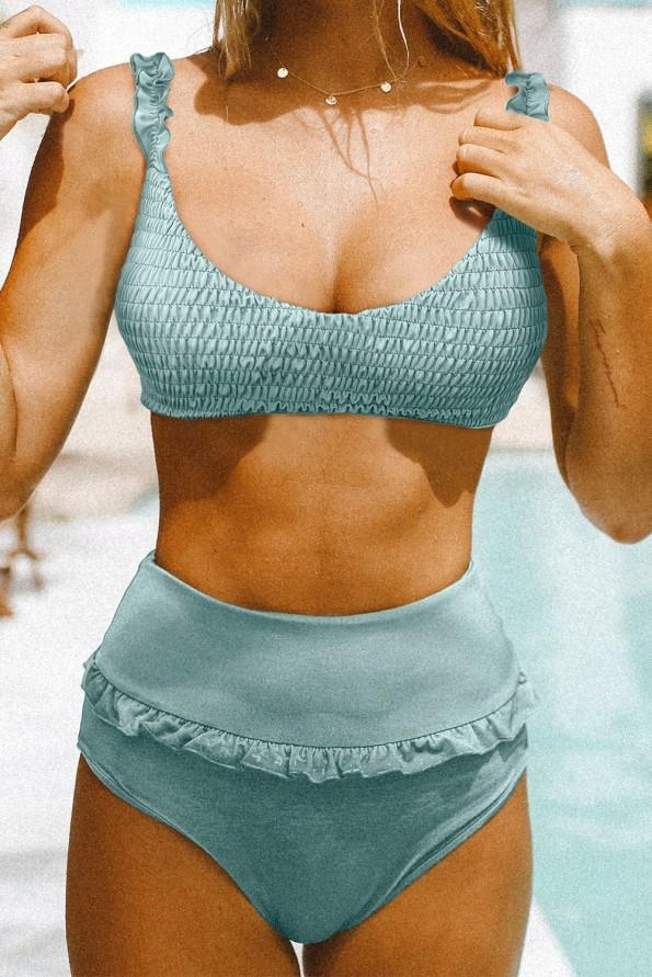 Svetlo moder bikini Averie z visokim pasom