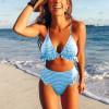 Svetlo moder karirast bikini komplet Erin z volančki