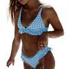 Svetlo moder karirast bikini komplet Erin z volančki