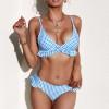 Svetlo moder karirast bikini komplet Erin z volančki