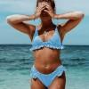 Svetlo moder karirast bikini komplet Erin z volančki