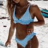 Svetlo moder karirast bikini komplet Erin z volančki