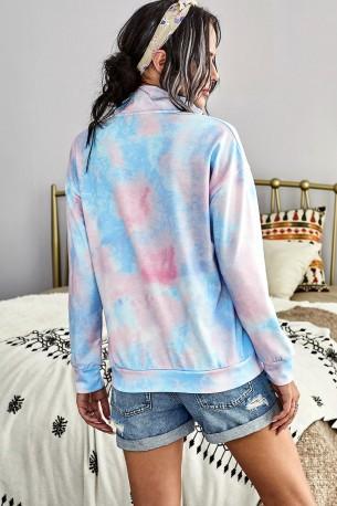 Svetlo moder tie dye pulover Valeria s kapuco