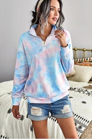 Svetlo moder tie dye pulover Valeria s kapuco