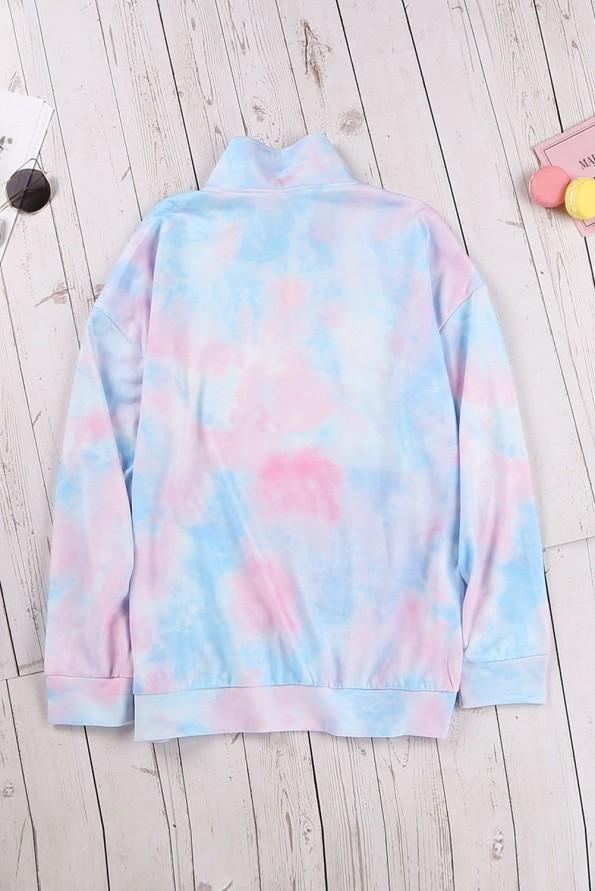 Svetlo moder tie dye pulover Valeria s kapuco