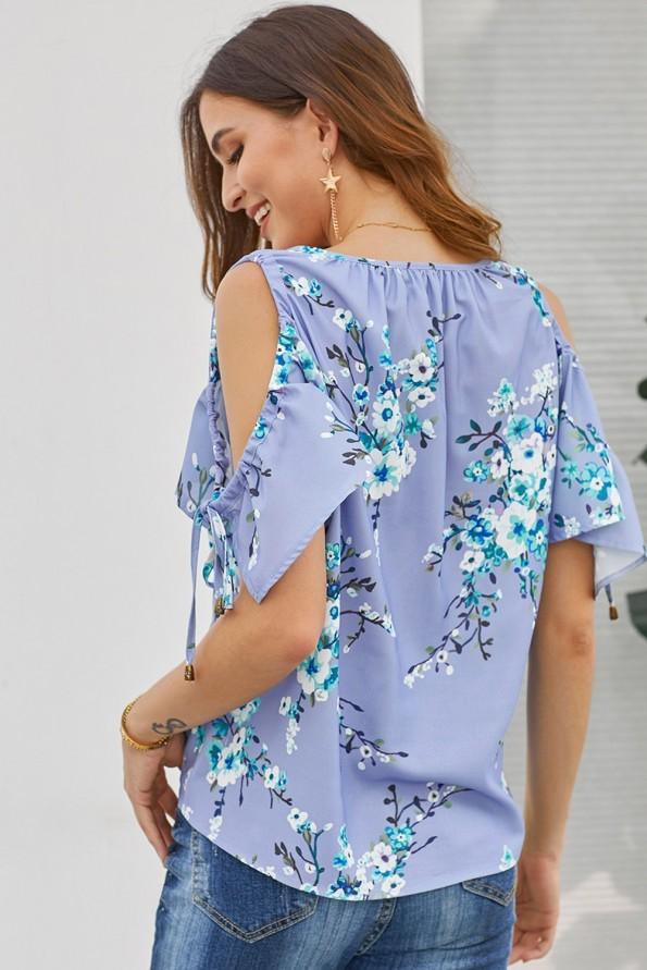 Svetlo moder top Hattie z odprtimi rameni