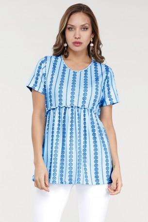 Svetlo modra cvetlična tunika majica Alessia s kratkimi rokavi