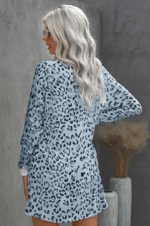 Svetlo modra mini obleka Iris z leopardjim potiskom