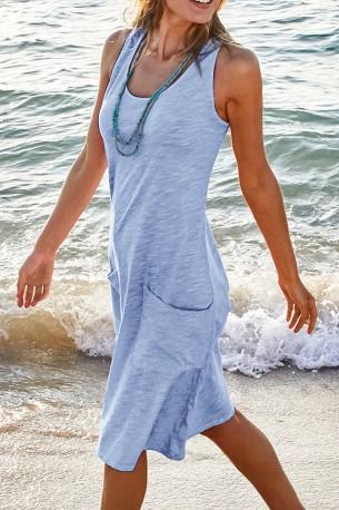 Svetlo modra poletna kratka obleka Nancy z žepi