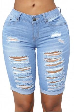 Svetlo modre denim bombažne bermuda kratke hlače
