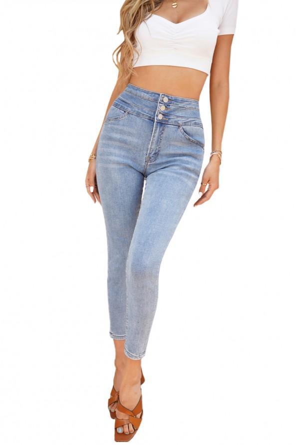 Svetlo modre jeans hlače iz bombaža z visokim pasom Laura