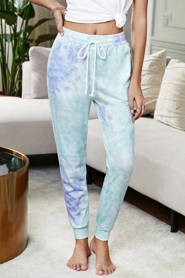 Svetlo modre tie dye jogger hlače Catherine z vrvico