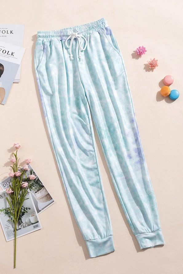 Svetlo modre tie dye jogger hlače Catherine z vrvico