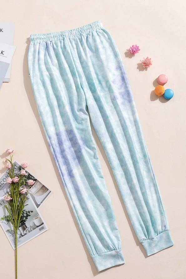 Svetlo modre tie dye jogger hlače Catherine z vrvico