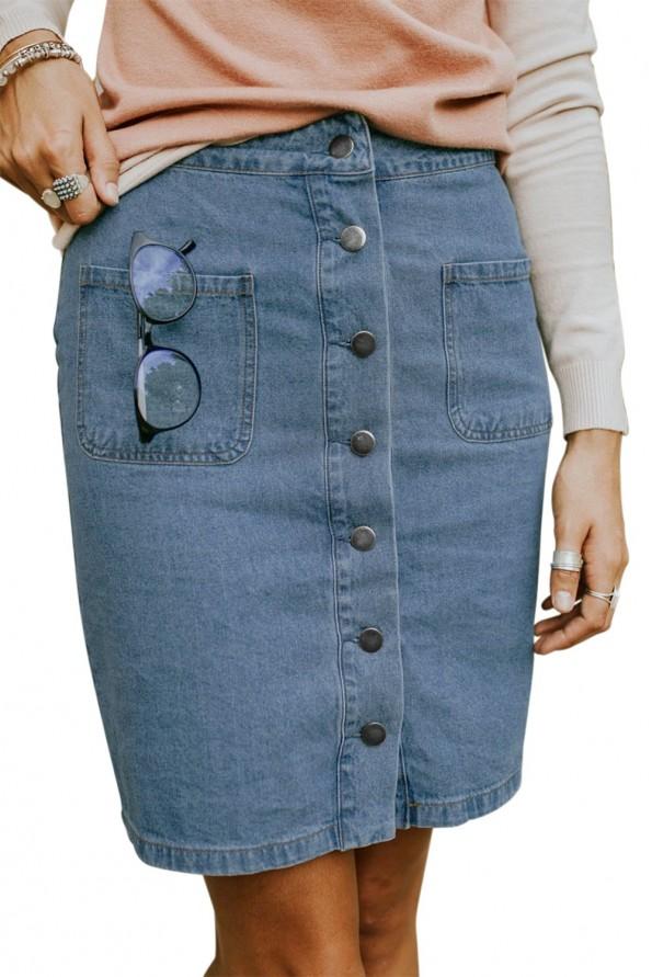 Svetlo modro denim krilo Holland na gumbe