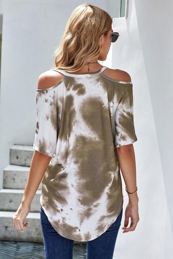 Taupe bluza Lila s tie dry vzorcem in odprtimi rameni
