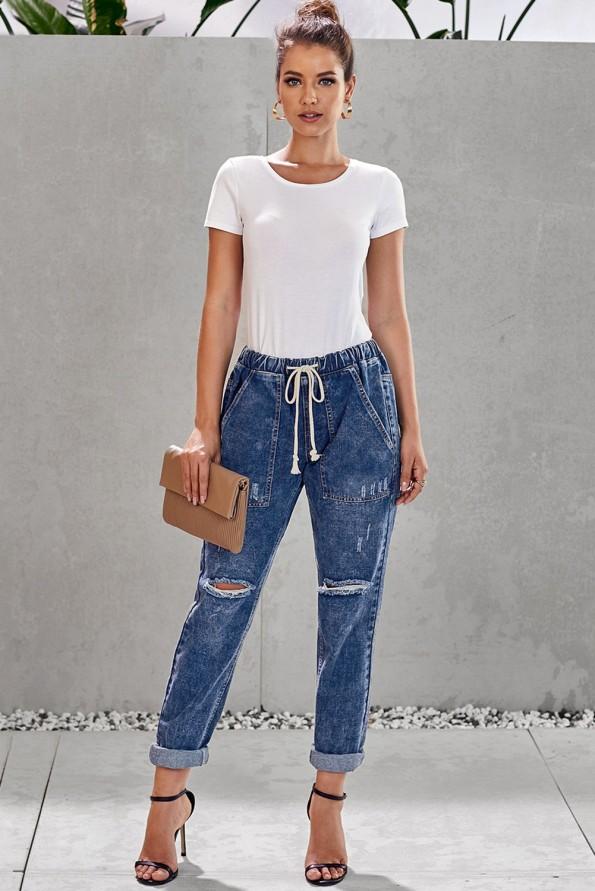 Temno moder denim jogger Amiyah z žepi