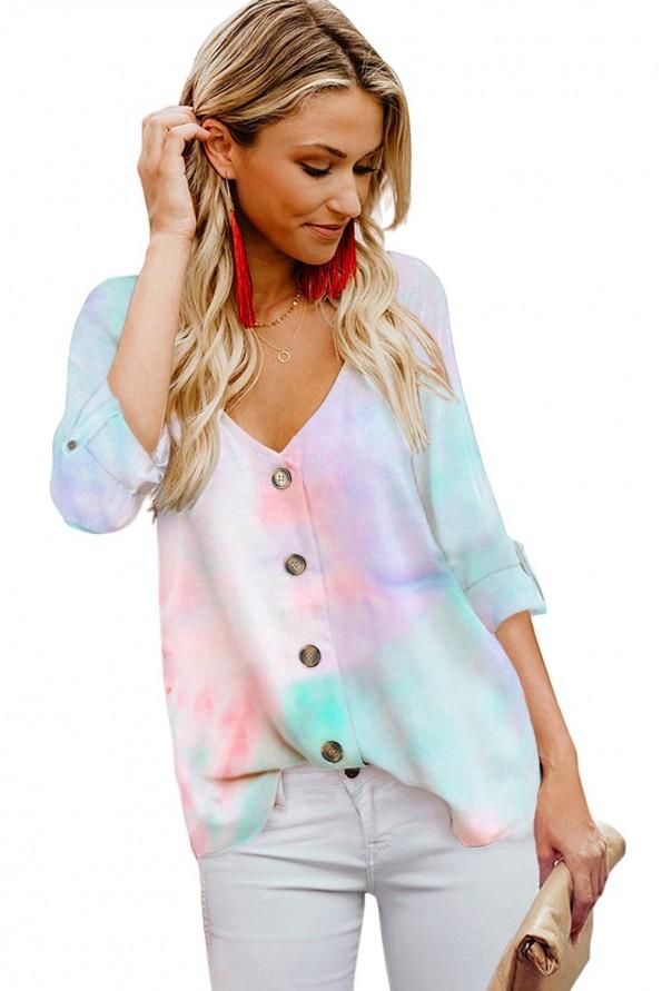 Tie dye bluza z V izrezom