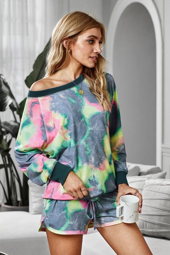 Tie dye pižama komplet Lucia z dolgimi rokavi in kratkimi hlačami