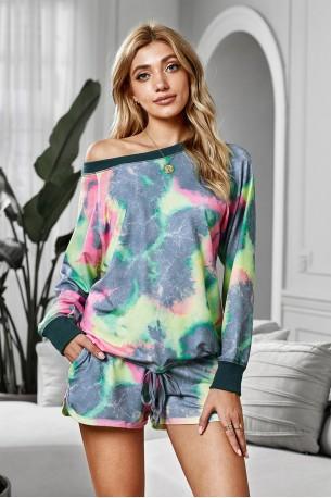 Tie dye pižama komplet Lucia z dolgimi rokavi in kratkimi hlačami