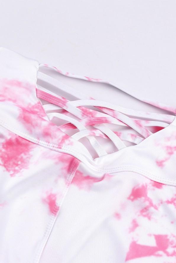 Tie dye športni komplet Chiana s križastim modrčkom in legicami