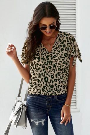 Top Rebecca z V izrezom in leopardjim vzorcem