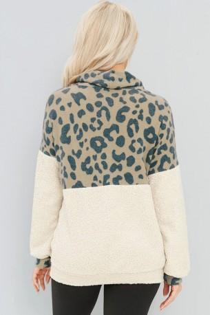 Topel pulover Evelyn z leopardjim motivom