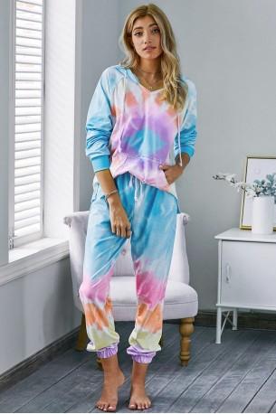 Večbarven bombažni tie dye komplet Remi z joggerji in puloverjem