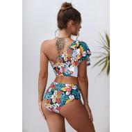 Večbarven cvetlični bikini Flora z visokim pasom