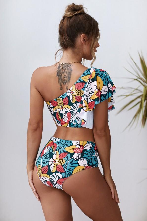 Večbarven cvetlični bikini Flora z visokim pasom