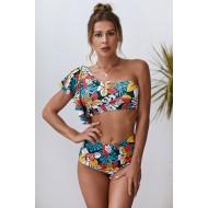 Večbarven cvetlični bikini Flora z visokim pasom