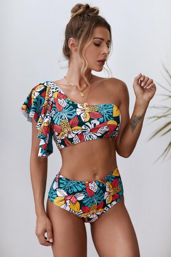 Večbarven cvetlični bikini Flora z visokim pasom