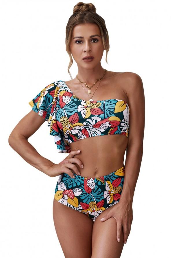 Večbarven cvetlični bikini Flora z visokim pasom