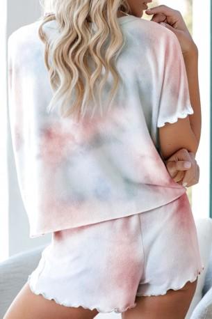 Večbarven tie dye komplet Everleigh s kratko majico in hlačami