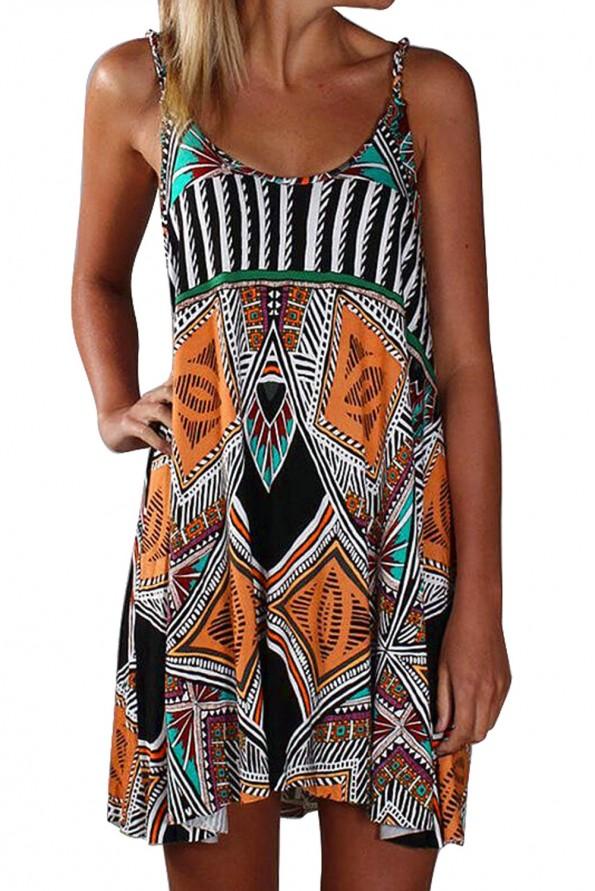 Večbarvna boemska kratka obleka Jaelynn