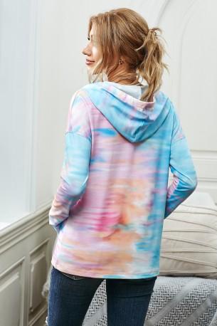 Večbarvna tie dye jopica s kapuco Quinn in žepi