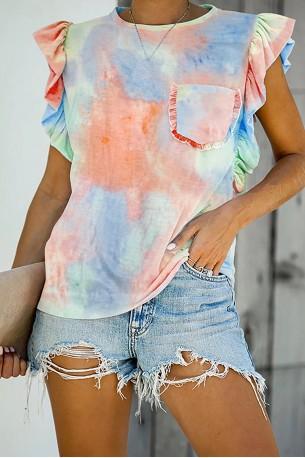 Večbarvna tie dye kratka majica Kamryn z volančki