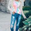 Večbarvna tie dye majica Lydia s črtastimi rokavi