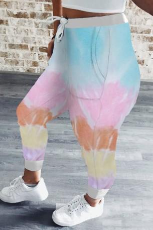 Večbarvne tie dye jogging hlače Alana z vrvico