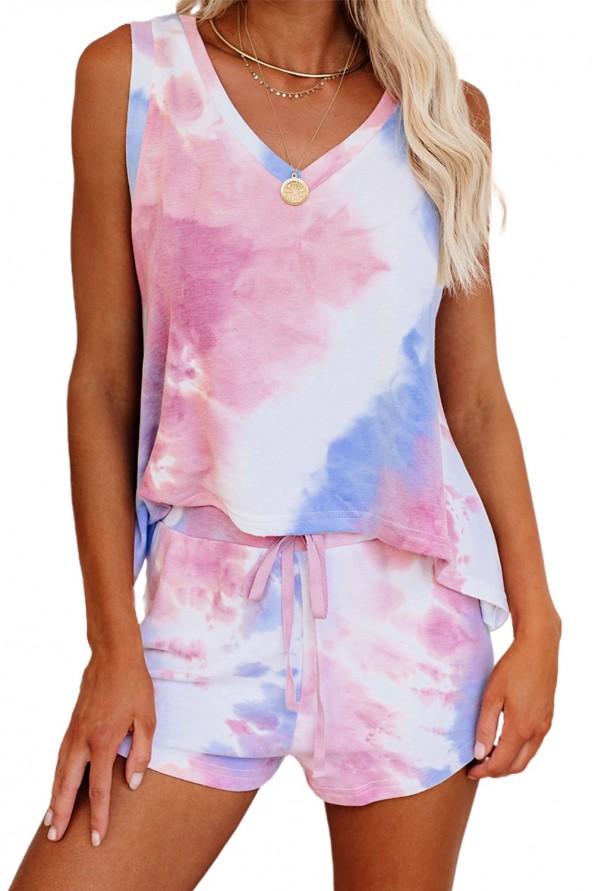 Večbarvni tie dye komplet kratka majica in hlačke  Jassy